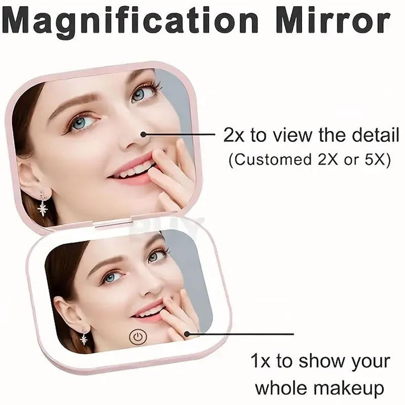 Portable LED Light Makeup Mirror, 1 Count Compact Mirror with Light, Rechargeable Pocket Mirror, Travel Mirror, Makeup Tool for Women, Lighted Makeup Mirror
