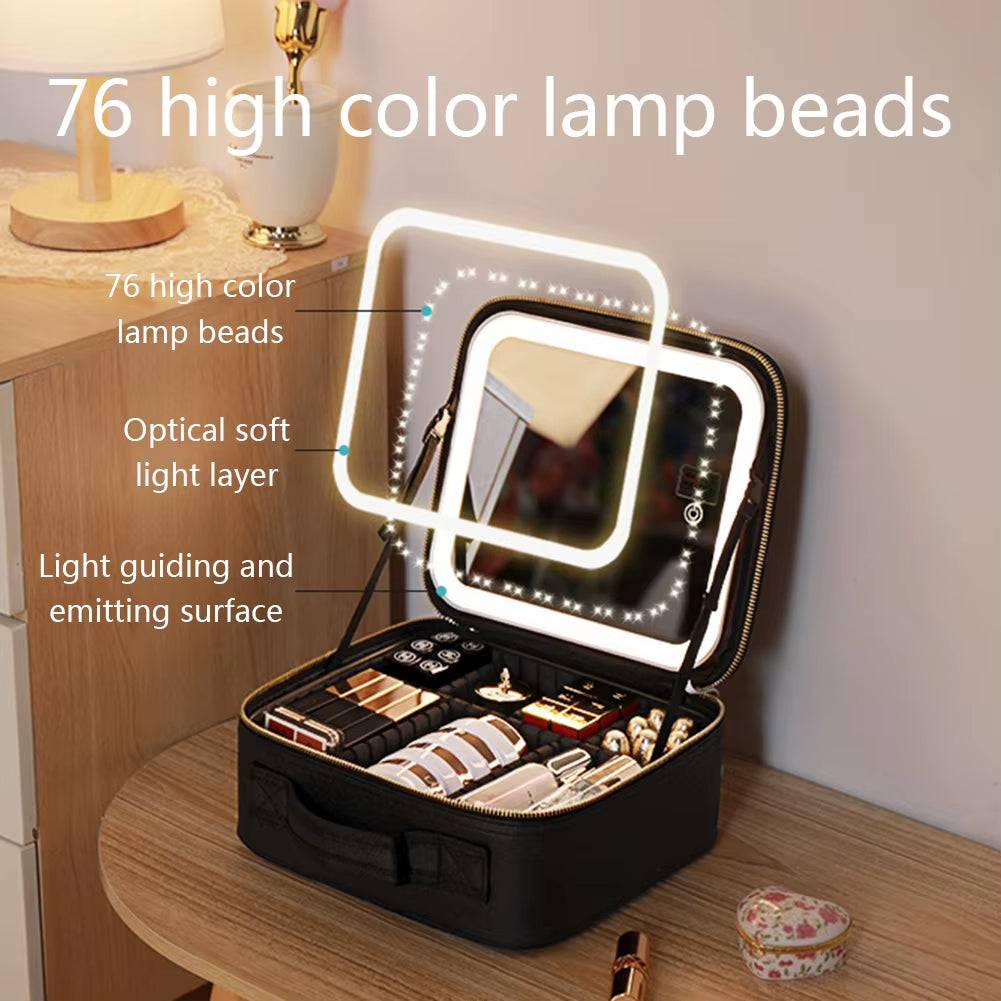Cosmetic Case with Smart LED Mirror Cosmetic Bag Travel Makeup Bags for Women Fashion Portable Storage Bag Travel Makeup Bags