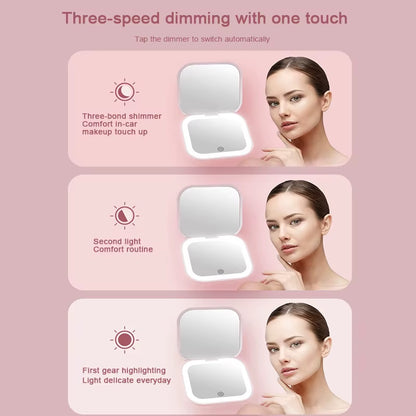 Portable Foldable Travel Mirror with LED Light, Compact Cosmetic Mirror, 10X Magnifying Mirror, 2 Sides, Beauty, round Mirror