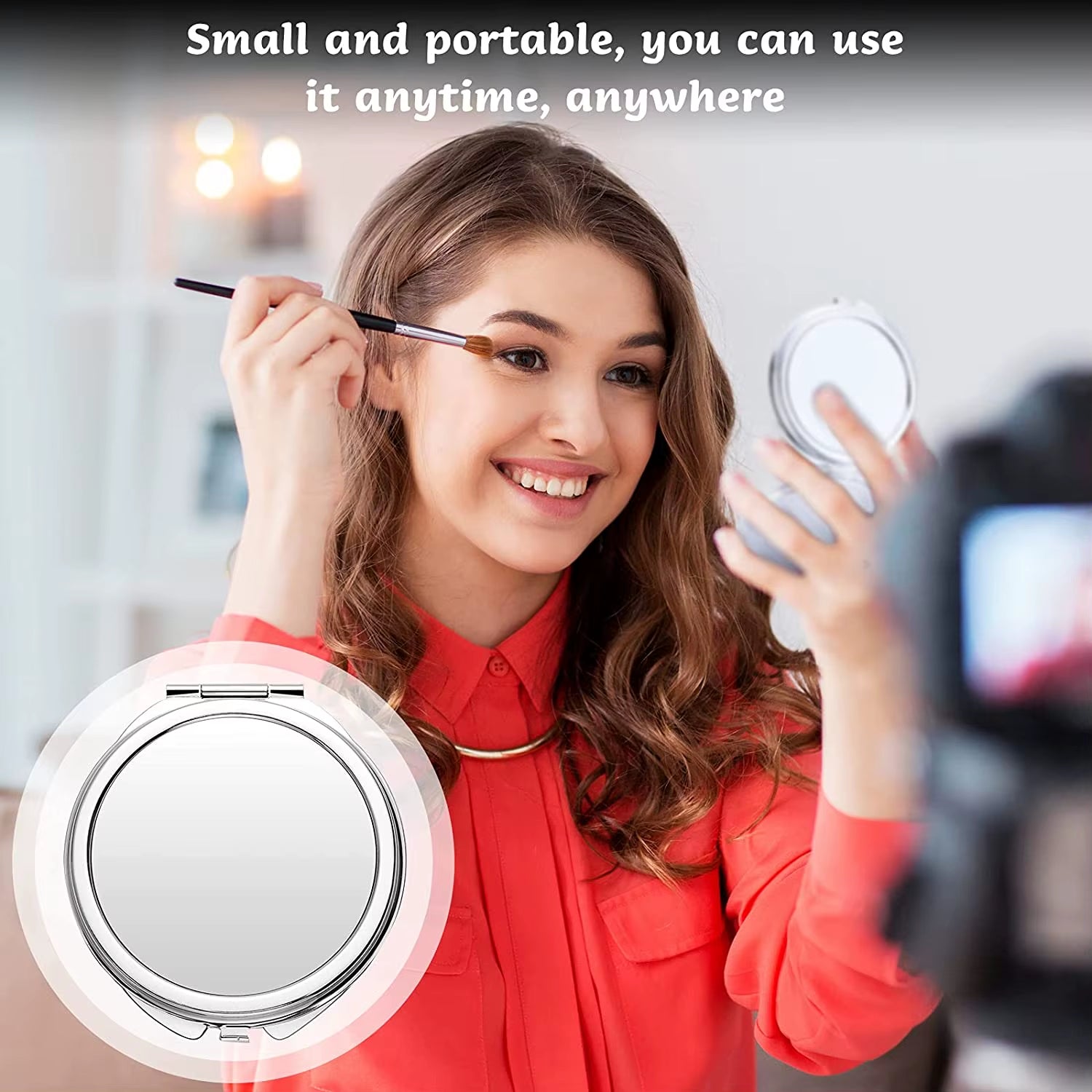 New Style Compact Travel Makeup Magnifying Mirror - Small Portable Elegant Folding Mirror with Handheld and Easy to Carry