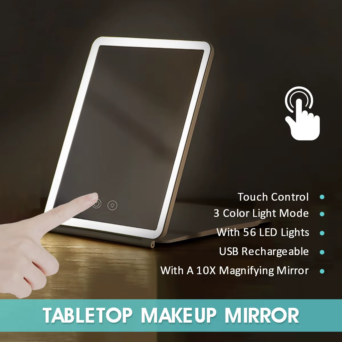 LED Makeup Mirror Cosmetic Mirrors with Light Foldable Travel Makeup Touch Screen Dimm with 10X Magnifying Detail Vanity Mirror