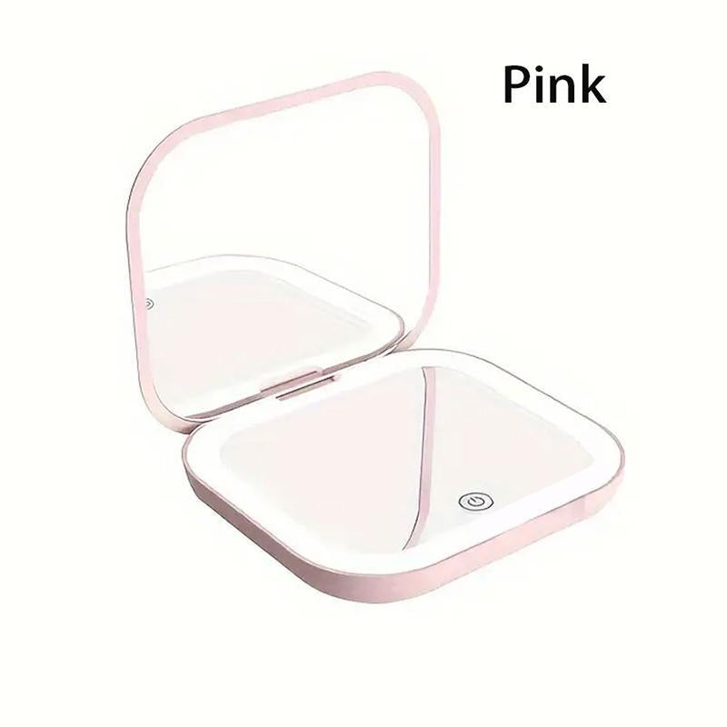 Portable LED Light Makeup Mirror, 1 Count Compact Mirror with Light, Rechargeable Pocket Mirror, Travel Mirror, Makeup Tool for Women, Lighted Makeup Mirror