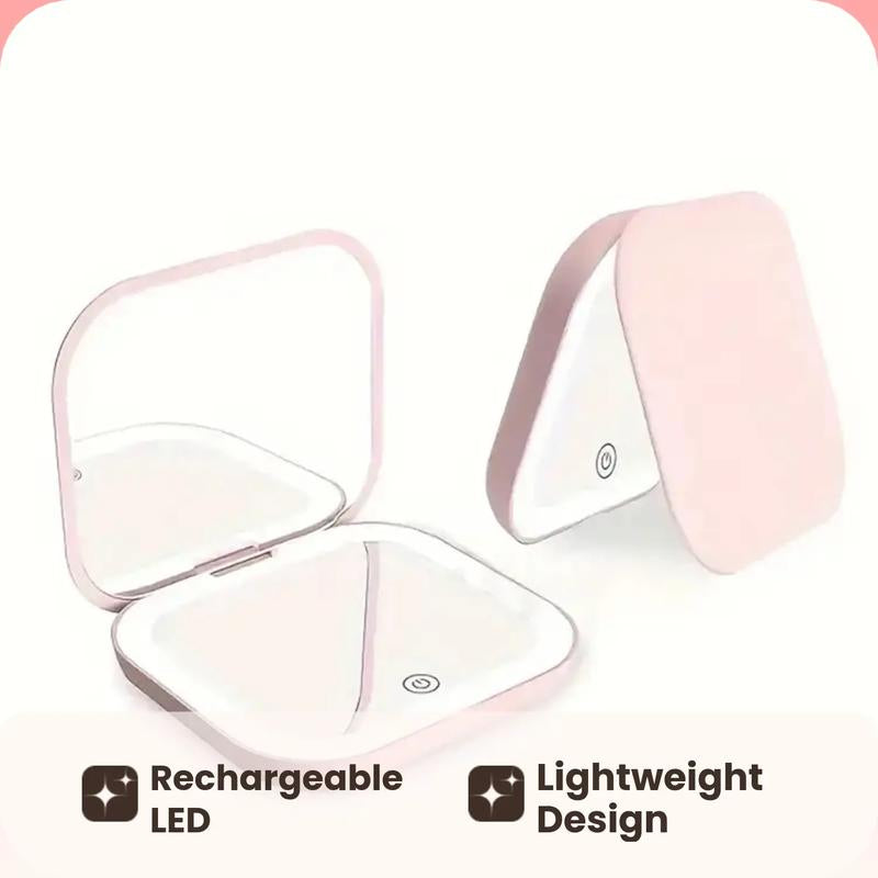 Portable LED Light Makeup Mirror, 1 Count Compact Mirror with Light, Rechargeable Pocket Mirror, Travel Mirror, Makeup Tool for Women, Lighted Makeup Mirror