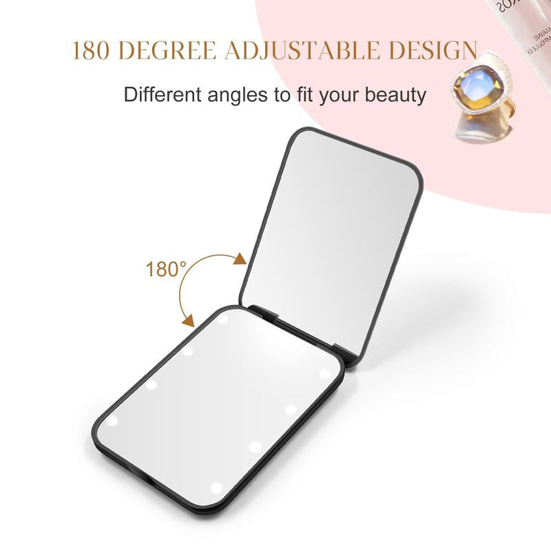 Mini Pocket Mirror Travel Mirror with Light, Led Compact Mirror,1X/3X Magnifying Mirror with Light,2-Sided Handheld Fold Mirror,Small Travel Makeup Mirror,Lighted Compact Mirror for Purse,Gift