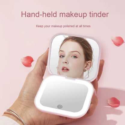 Portable Foldable Travel Mirror with LED Light, Compact Cosmetic Mirror, 10X Magnifying Mirror, 2 Sides, Beauty, round Mirror