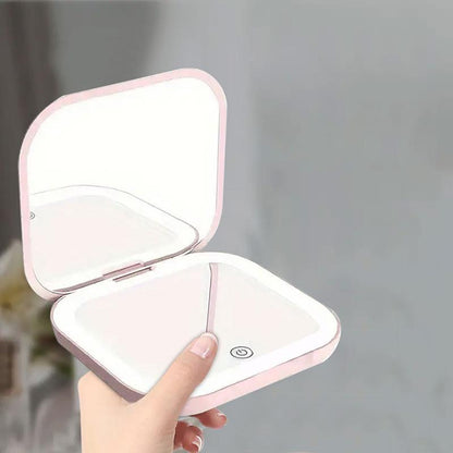 Portable LED Light Makeup Mirror, 1 Count Compact Mirror with Light, Rechargeable Pocket Mirror, Travel Mirror, Makeup Tool for Women, Lighted Makeup Mirror
