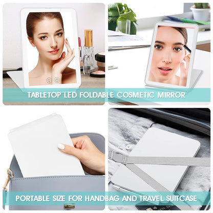 LED Makeup Mirror Cosmetic Mirrors with Light Foldable Travel Makeup Touch Screen Dimm with 10X Magnifying Detail Vanity Mirror