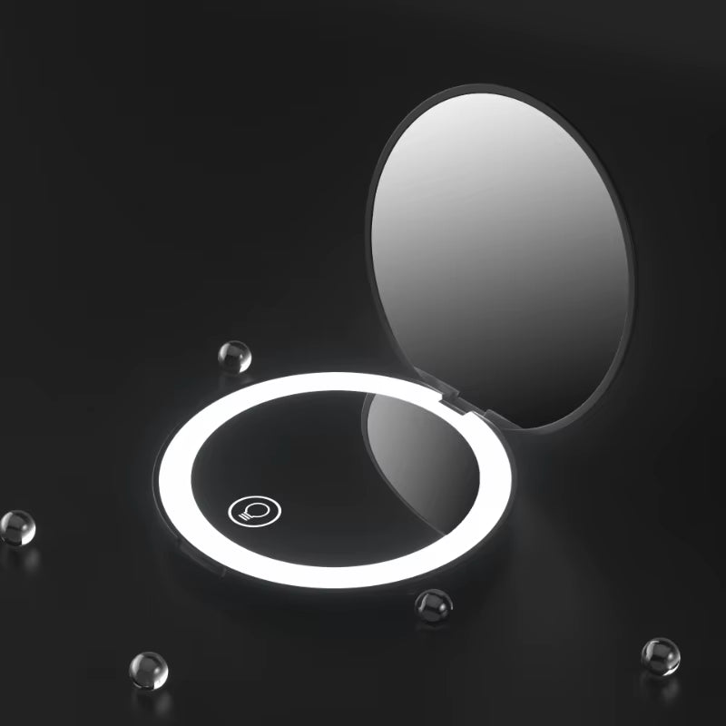 Mini Portable Folding Travel Mirror LED Light Makeup Mirror Compact Mirror 10X Magnification 2-Sided Beauty Makeup round Mirror