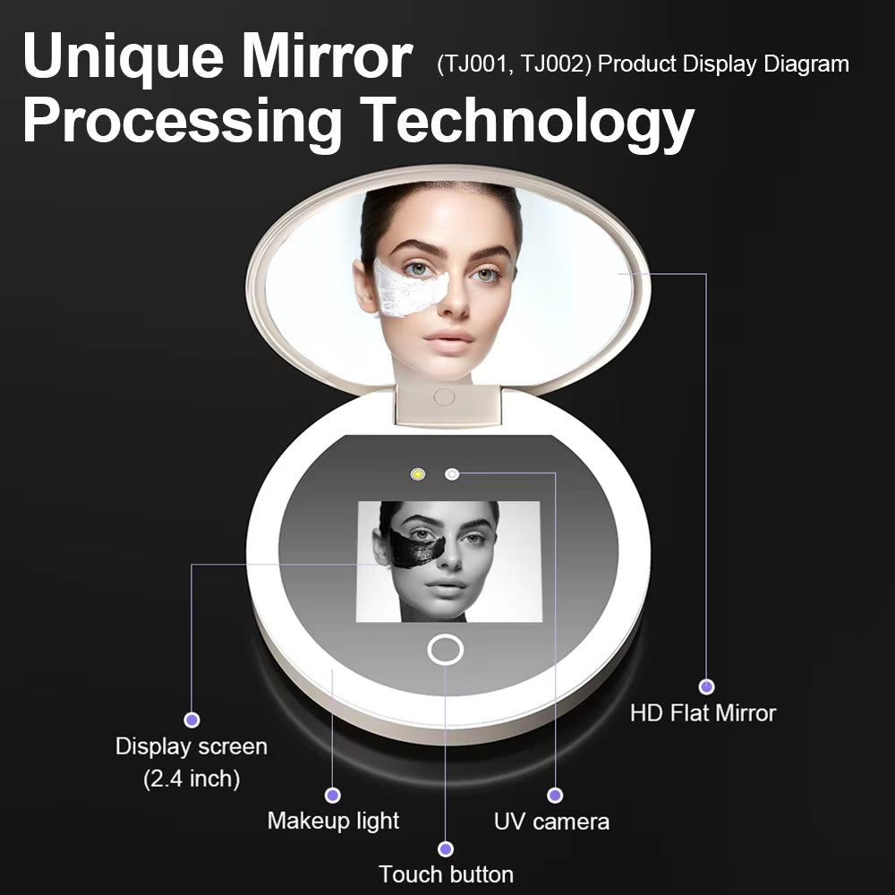 UV Smart Sunscreen Makeup Mirror Sunscreen Detection Mirror UV Mirror Sunscreen Testing Portable LED Light Makeup Mirror