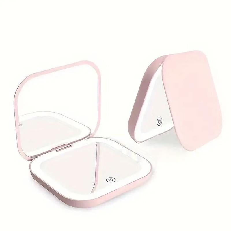 Portable LED Light Makeup Mirror, 1 Count Compact Mirror with Light, Rechargeable Pocket Mirror, Travel Mirror, Makeup Tool for Women, Lighted Makeup Mirror