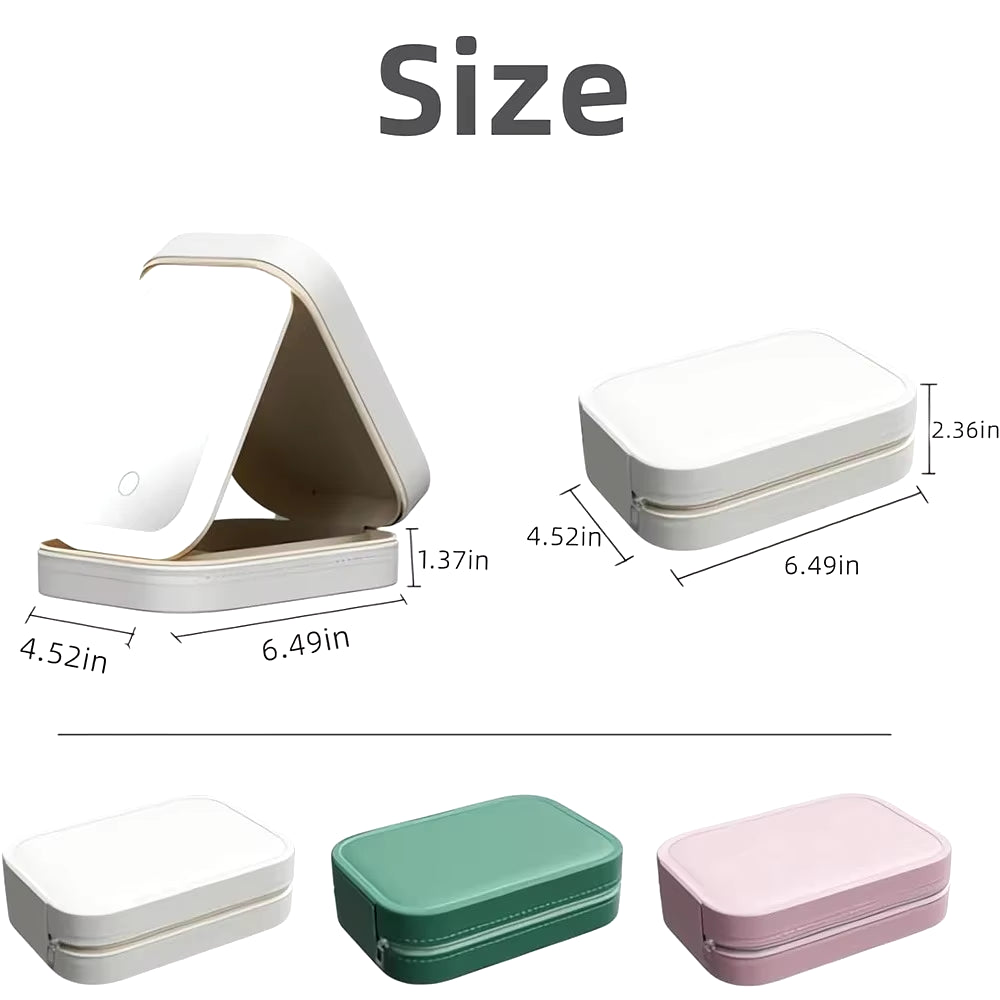 Makeup Storage Box with Led Light Mirror Portable Travel Makeup Cosmetics Jewelry Storage Box Touch Light Storage Organizer