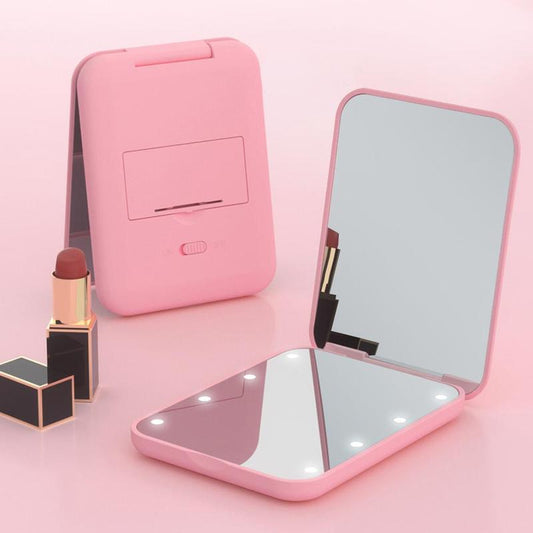 LED Pocket Makeup Mirror, Portable Compact Mirror with Light, Double-Sided Compact Mirror with Lights, Portable Wallet Mirror, Small Lighted Compact Mirror For, Mirror Light