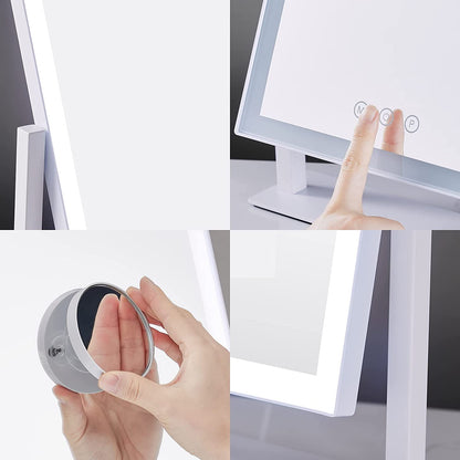 Lighted Makeup Mirror, Hollywood Vanity Mirror with Lights, Three Color Lighting Modes, and 5X Magnification Mirror, Smart Touch Control, 360°Rotation (17.3In,White,Gift Box)