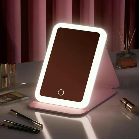 Led Cosmetic Mirror, Portable Vertical Folding Vanity Mirror, 3 Color Illumination Dimmable Touch Screen Desktop Cosmetic Mirror, Lighted Makeup Mirror, Travel Makeup Decor Mirror, Compact Mirror, Lightweight Rechargeable Lighted Mirror, Modern Mirror