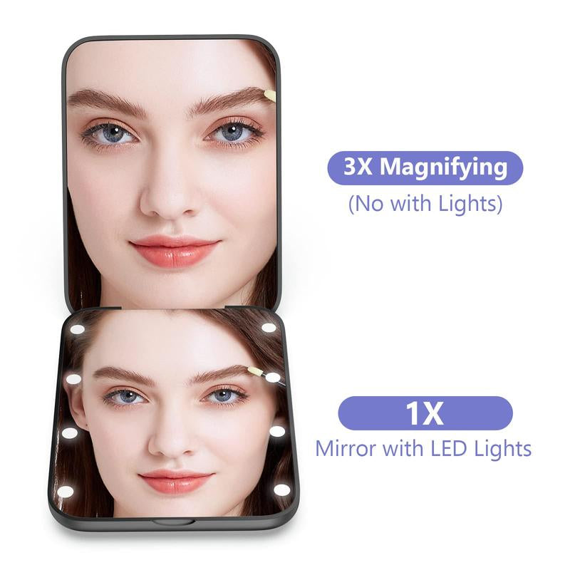 Mini Pocket Mirror Travel Mirror with Light, Led Compact Mirror,1X/3X Magnifying Mirror with Light,2-Sided Handheld Fold Mirror,Small Travel Makeup Mirror,Lighted Compact Mirror for Purse,Gift
