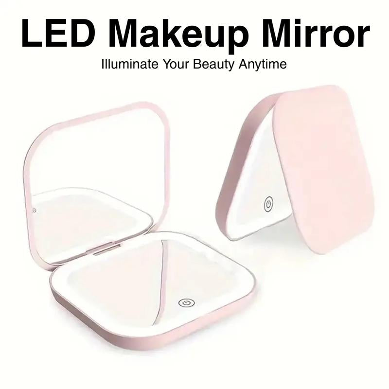 Portable LED Light Makeup Mirror, 1 Count Compact Mirror with Light, Rechargeable Pocket Mirror, Travel Mirror, Makeup Tool for Women, Lighted Makeup Mirror