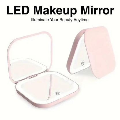 Portable LED Light Makeup Mirror, 1 Count Compact Mirror with Light, Rechargeable Pocket Mirror, Travel Mirror, Makeup Tool for Women, Lighted Makeup Mirror