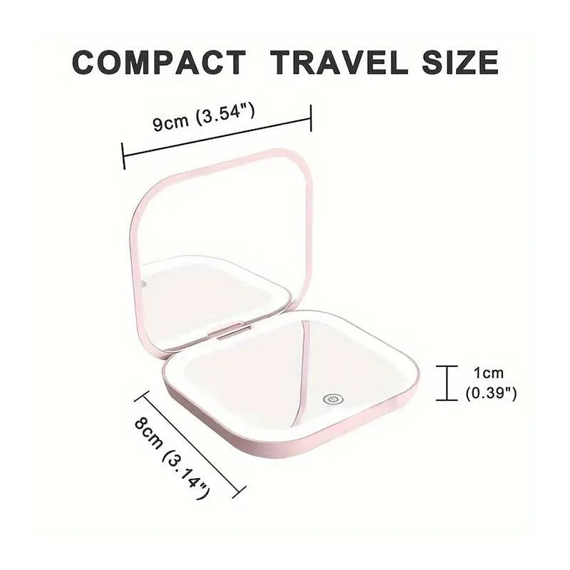 Portable LED Light Makeup Mirror, 1 Count Compact Mirror with Light, Rechargeable Pocket Mirror, Travel Mirror, Makeup Tool for Women, Lighted Makeup Mirror