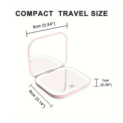 Portable LED Light Makeup Mirror, 1 Count Compact Mirror with Light, Rechargeable Pocket Mirror, Travel Mirror, Makeup Tool for Women, Lighted Makeup Mirror
