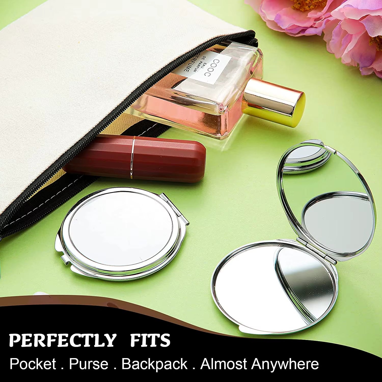New Style Compact Travel Makeup Magnifying Mirror - Small Portable Elegant Folding Mirror with Handheld and Easy to Carry