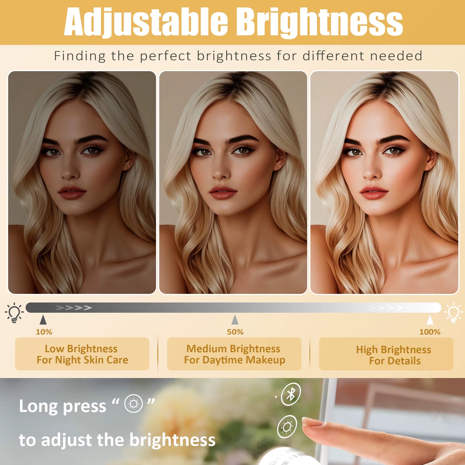 FENCHILIN White Vanity Mirror with Lights Wireless Charger Bluetooth Speaker Hollywood Makeup Mirror with 12 Dimmable Bulbs