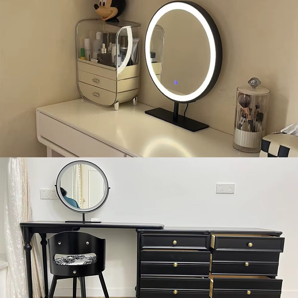 Cosmetic Makeup Mirror with Led Lights Lighted Vanity Tabletop Dimmable Multi-Color Travel Mirrors with 10X Spot Maganify Mirror