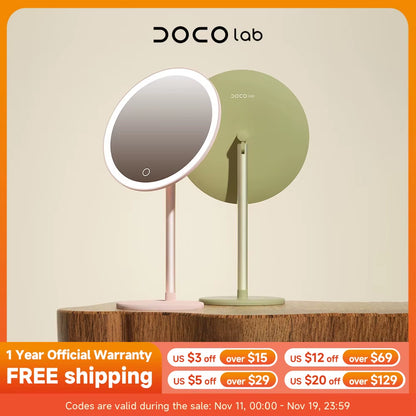 DOCO Makeup Mirror Mini Desktop LED Light High Quanlity Metal Texture Perfect for Gift Giving