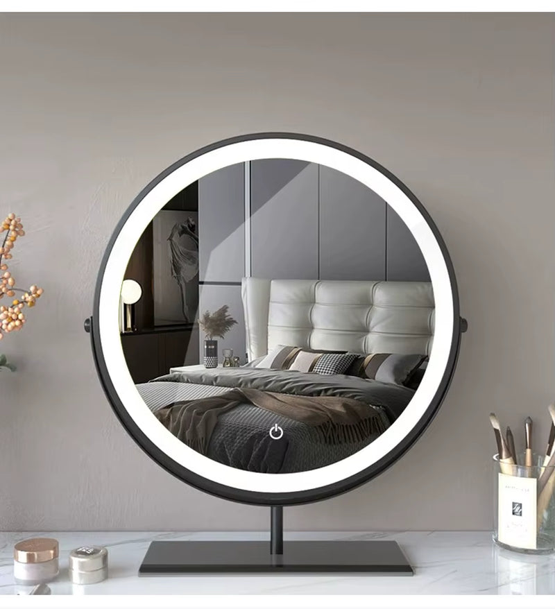 Cosmetic Makeup Mirror with Led Lights Lighted Vanity Tabletop Dimmable Multi-Color Travel Mirrors with 10X Spot Maganify Mirror